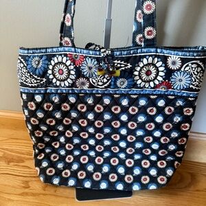 Vera Bradley Quilted Tote Bag – Black, Blue & White Owl/Floral Print
